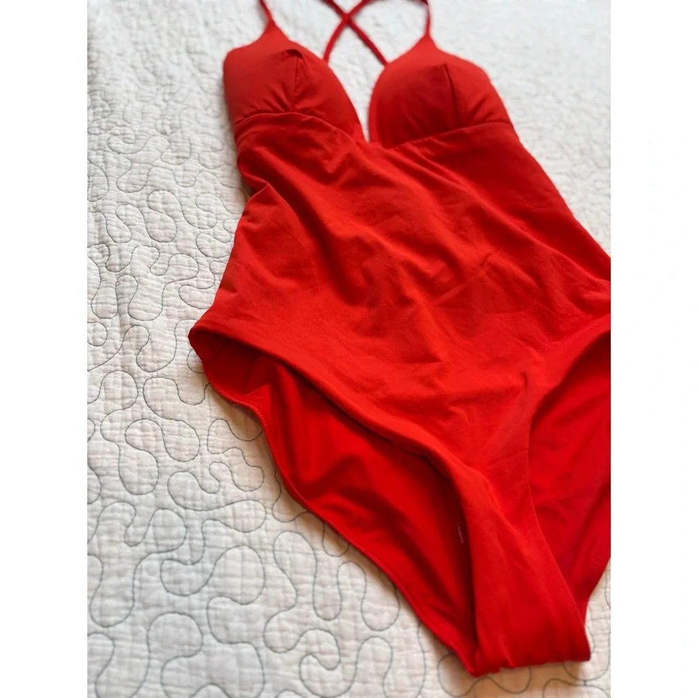 Calia One Piece Swimsuit Lace Up Back V-Neck Size 8‎ NWOT